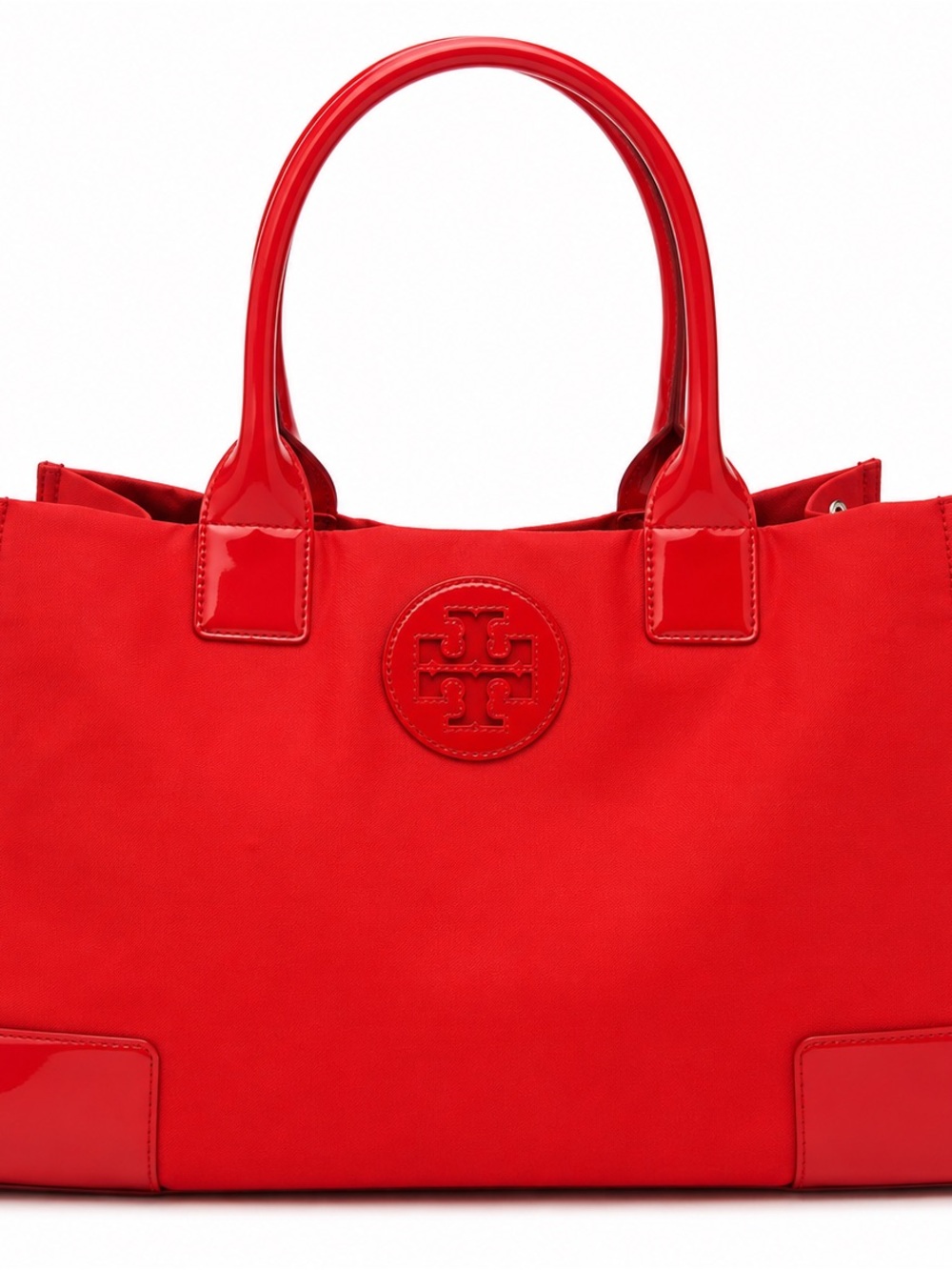 Tory Burch Bright Red Tote with Patent Handles